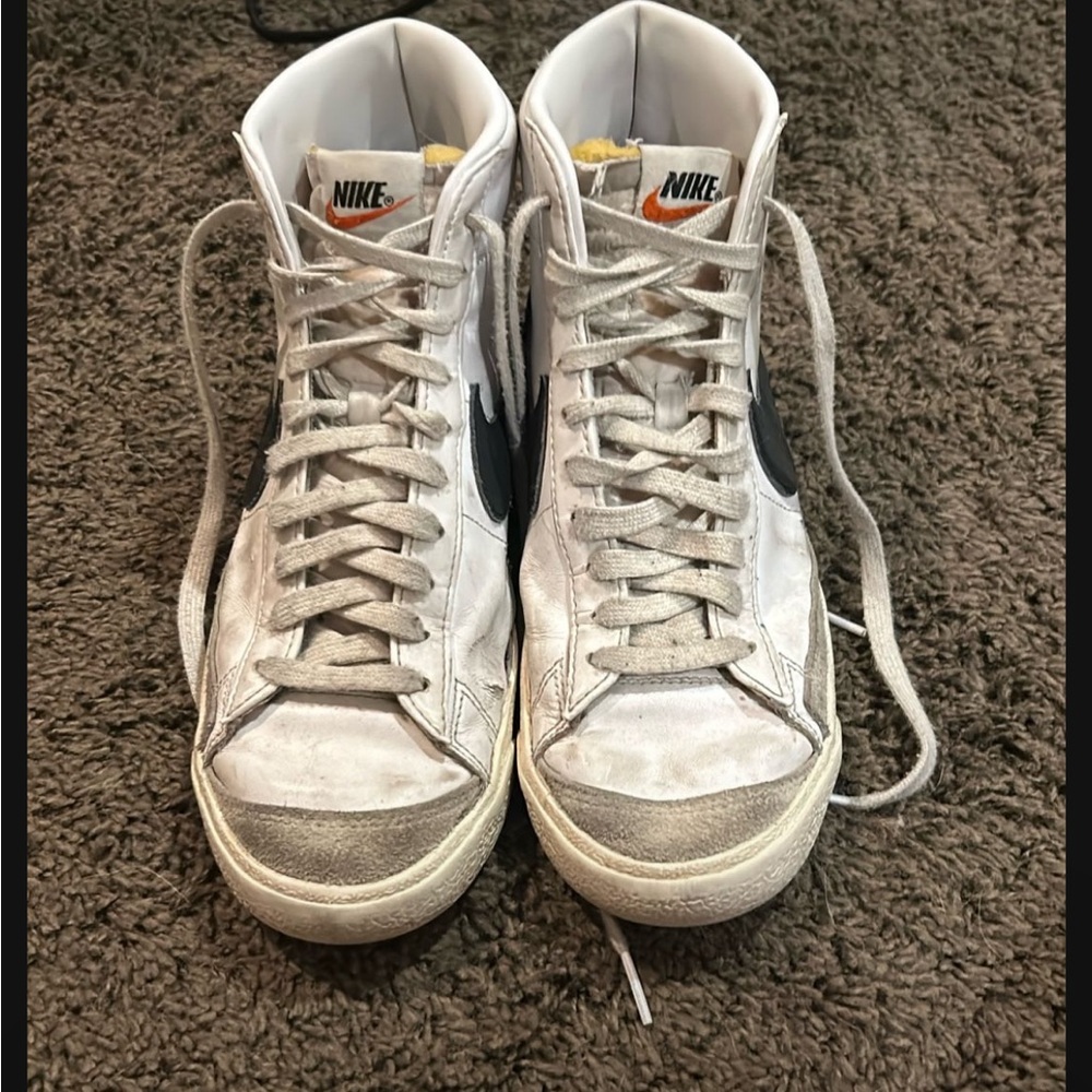 Nike White and Black High-Top Sneakers Classic Design